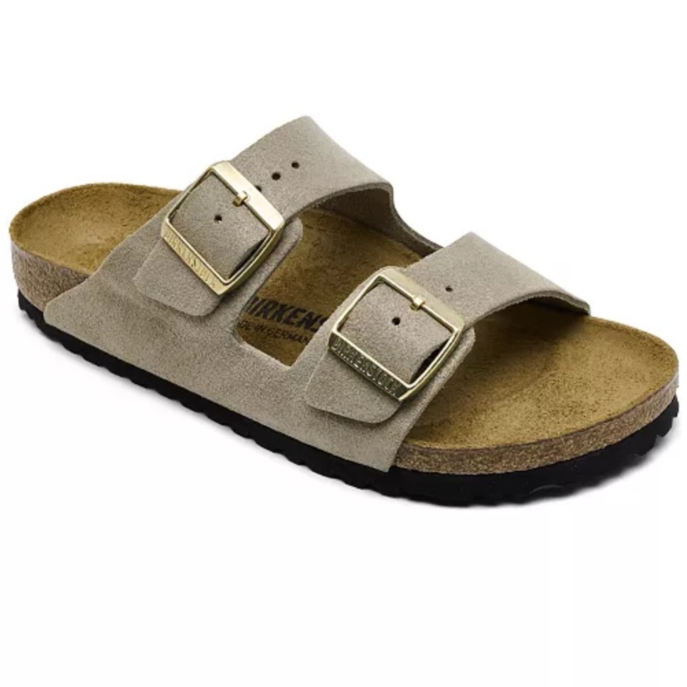 Birkenstock Arizona Soft Taupe Suede Footbed Leather Sandals